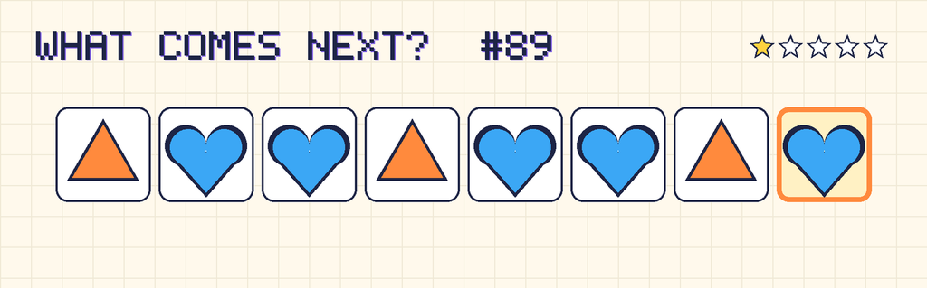 The finished pattern: orange triangle, blue heart, blue heart, orange triangle, blue heart, blue heart, orange triangle, blue heart.