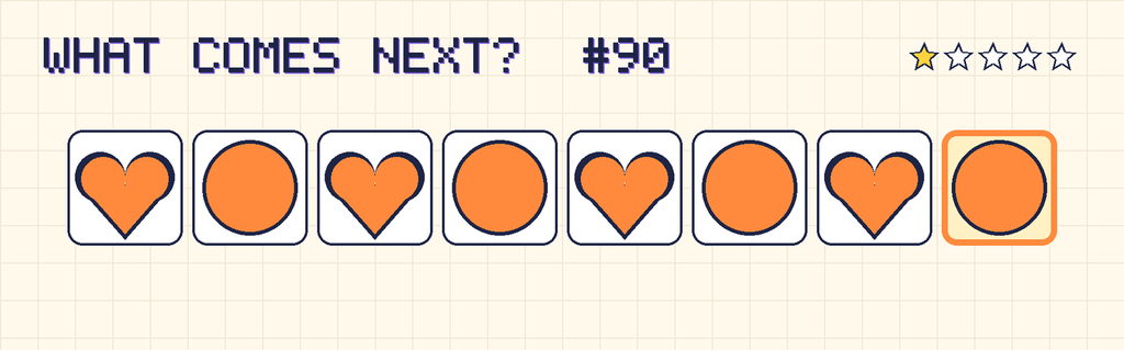 The finished pattern: orange heart, orange circle, orange heart, orange circle, orange heart, orange circle, orange heart, orange circle.