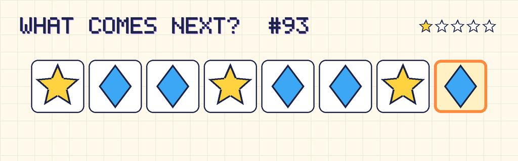 The finished pattern: yellow star, blue diamond, blue diamond, yellow star, blue diamond, blue diamond, yellow star, blue diamond.