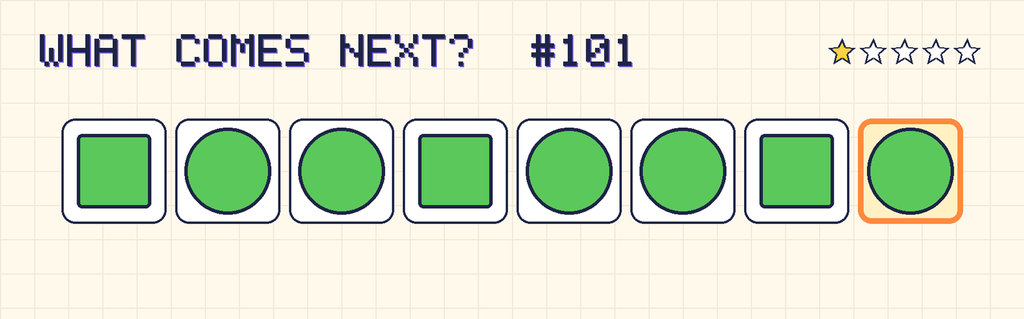 The finished pattern: green square, green circle, green circle, green square, green circle, green circle, green square, green circle.