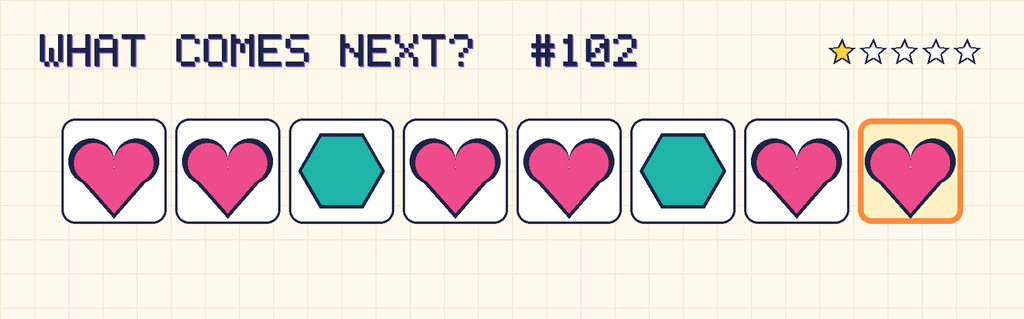 The finished pattern: pink heart, pink heart, teal hexagon, pink heart, pink heart, teal hexagon, pink heart, pink heart.