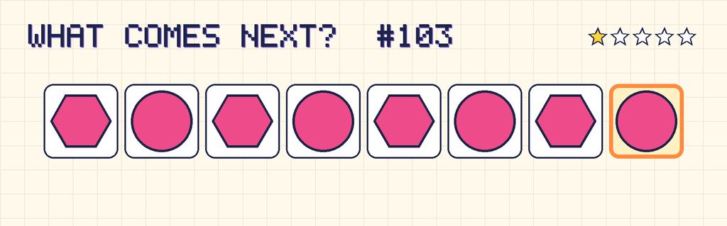 The finished pattern: pink hexagon, pink circle, pink hexagon, pink circle, pink hexagon, pink circle, pink hexagon, pink circle.