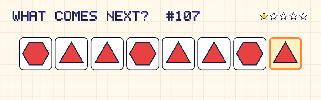 The finished pattern: red hexagon, red triangle, red triangle, red hexagon, red triangle, red triangle, red hexagon, red triangle.