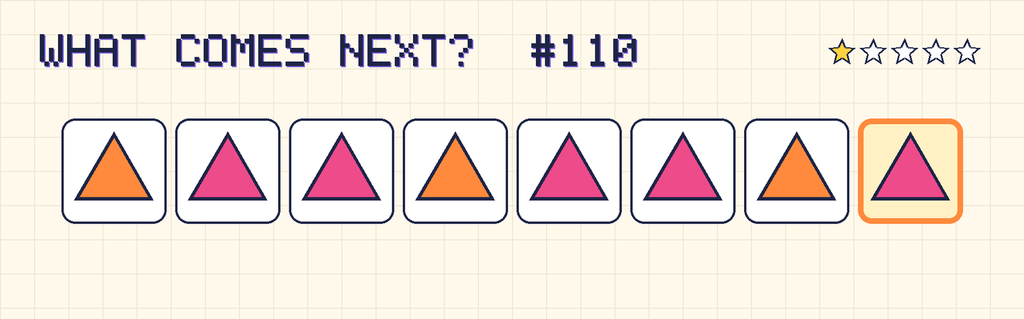 The finished pattern: orange triangle, pink triangle, pink triangle, orange triangle, pink triangle, pink triangle, orange triangle, pink triangle.
