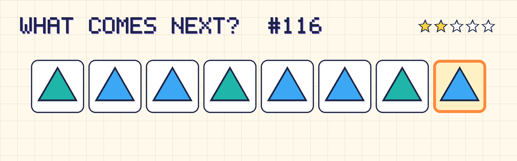 The finished pattern: teal triangle, blue triangle, blue triangle, teal triangle, blue triangle, blue triangle, teal triangle, blue triangle.