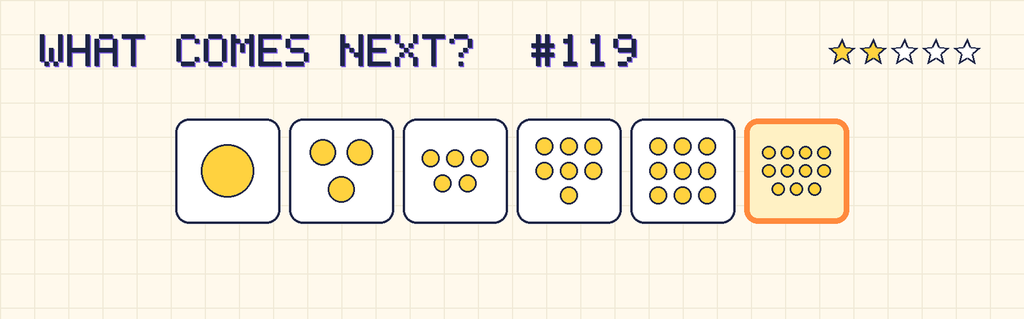 The finished pattern: 1 dot, 3 dots, 5 dots, 7 dots, 9 dots, 11 dots.