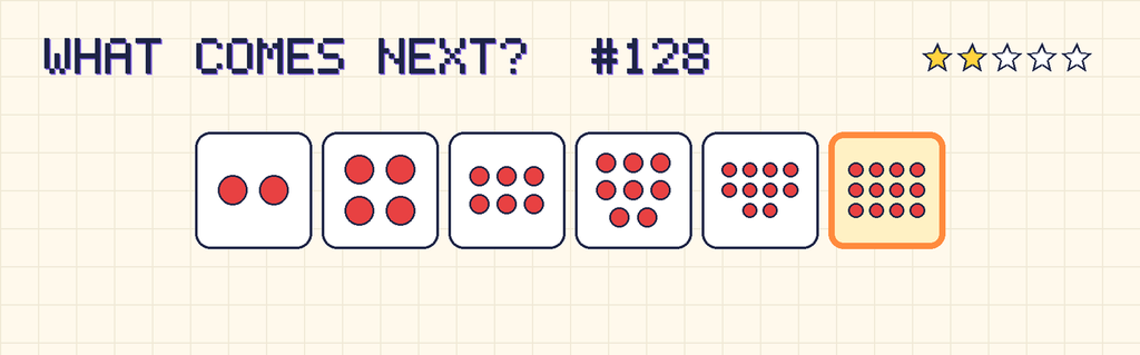 The finished pattern: 2 dots, 4 dots, 6 dots, 8 dots, 10 dots, 12 dots.