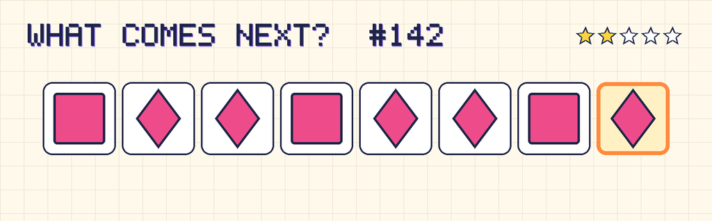The finished pattern: pink square, pink diamond, pink diamond, pink square, pink diamond, pink diamond, pink square, pink diamond.