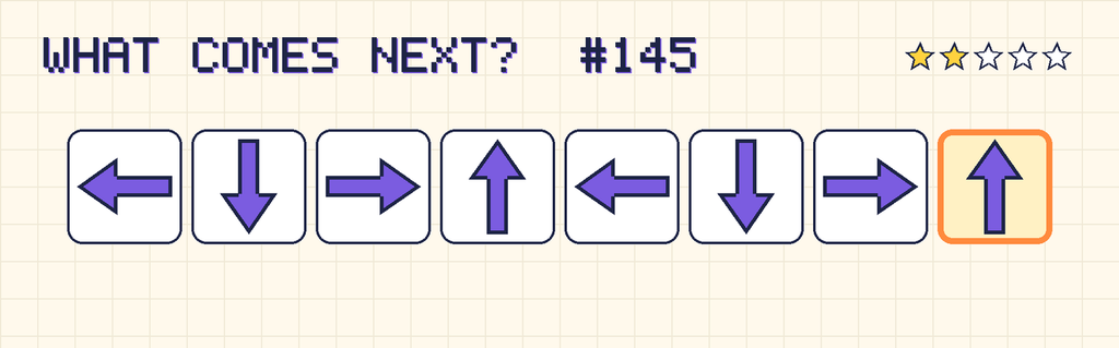 The finished pattern: an arrow pointing left, an arrow pointing down, an arrow pointing right, an arrow pointing up, an arrow pointing left, an arrow pointing down, an arrow pointing right, an arrow pointing up.