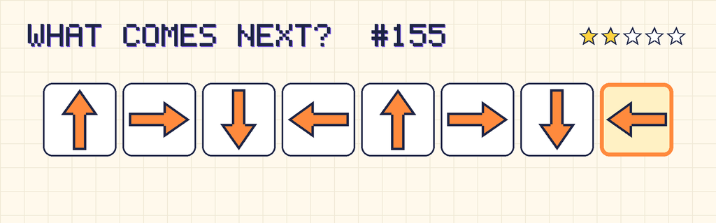 The finished pattern: an arrow pointing up, an arrow pointing right, an arrow pointing down, an arrow pointing left, an arrow pointing up, an arrow pointing right, an arrow pointing down, an arrow pointing left.