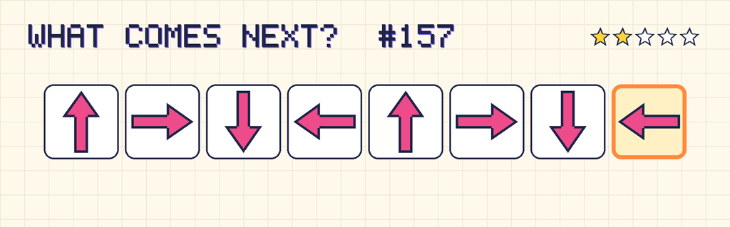 The finished pattern: an arrow pointing up, an arrow pointing right, an arrow pointing down, an arrow pointing left, an arrow pointing up, an arrow pointing right, an arrow pointing down, an arrow pointing left.
