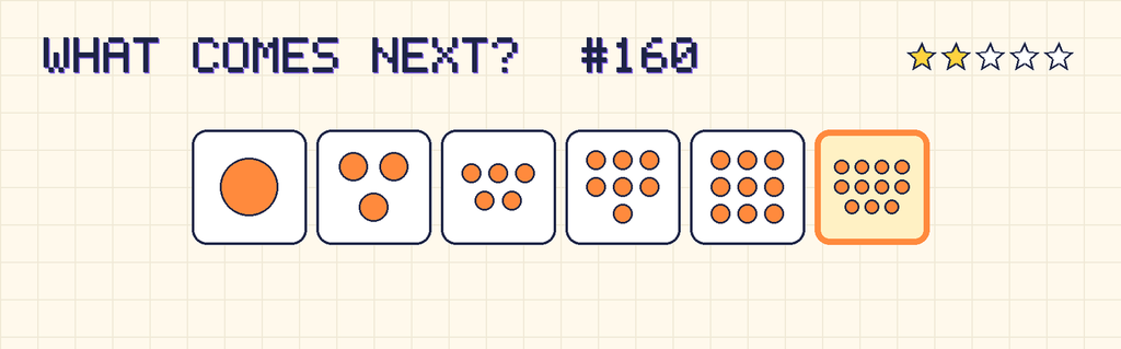 The finished pattern: 1 dot, 3 dots, 5 dots, 7 dots, 9 dots, 11 dots.
