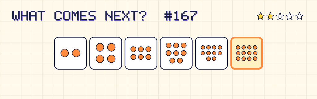 The finished pattern: 2 dots, 4 dots, 6 dots, 8 dots, 10 dots, 12 dots.