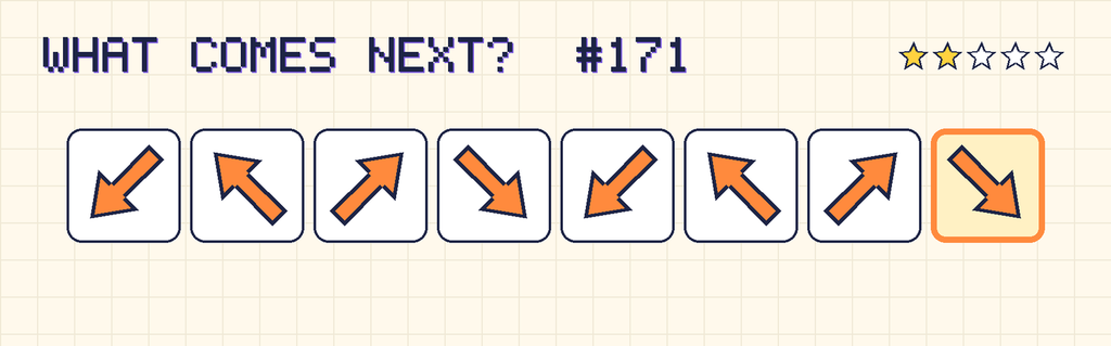 The finished pattern: an arrow pointing down and left, an arrow pointing up and left, an arrow pointing up and right, an arrow pointing down and right, an arrow pointing down and left, an arrow pointing up and left, an arrow pointing up and right, an arrow pointing down and right.