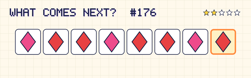 The finished pattern: pink diamond, red diamond, red diamond, pink diamond, red diamond, red diamond, pink diamond, red diamond.