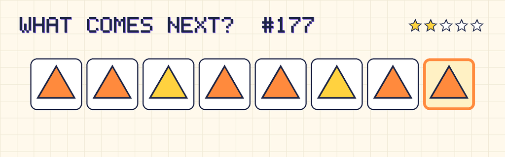 The finished pattern: orange triangle, orange triangle, yellow triangle, orange triangle, orange triangle, yellow triangle, orange triangle, orange triangle.