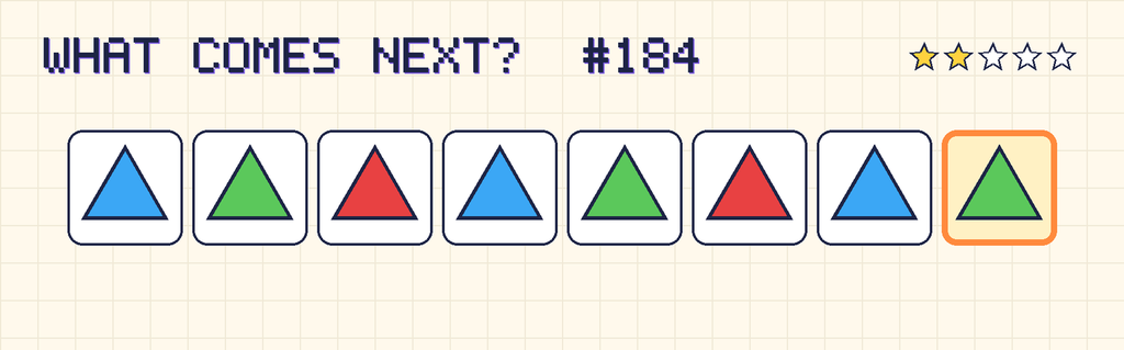 The finished pattern: blue triangle, green triangle, red triangle, blue triangle, green triangle, red triangle, blue triangle, green triangle.