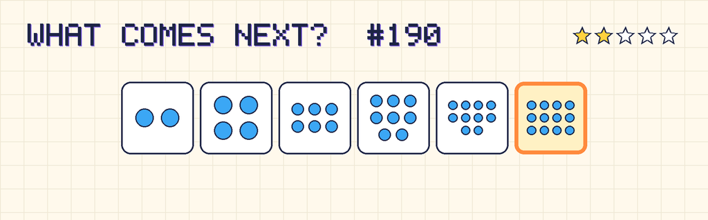 The finished pattern: 2 dots, 4 dots, 6 dots, 8 dots, 10 dots, 12 dots.