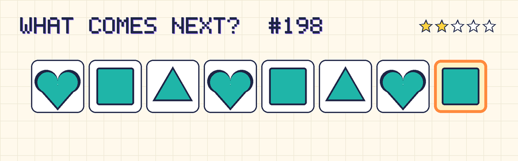 The finished pattern: teal heart, teal square, teal triangle, teal heart, teal square, teal triangle, teal heart, teal square.