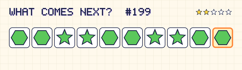 The finished pattern: green hexagon, green hexagon, green star, green star, green hexagon, green hexagon, green star, green star, green hexagon, green hexagon.