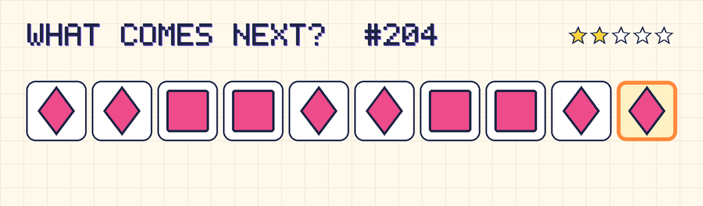 The finished pattern: pink diamond, pink diamond, pink square, pink square, pink diamond, pink diamond, pink square, pink square, pink diamond, pink diamond.