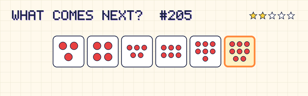 The finished pattern: 3 dots, 4 dots, 5 dots, 6 dots, 7 dots, 8 dots.