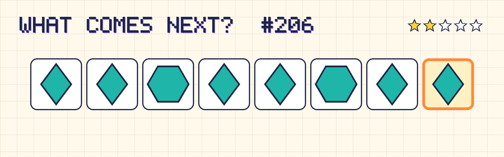 The finished pattern: teal diamond, teal diamond, teal hexagon, teal diamond, teal diamond, teal hexagon, teal diamond, teal diamond.