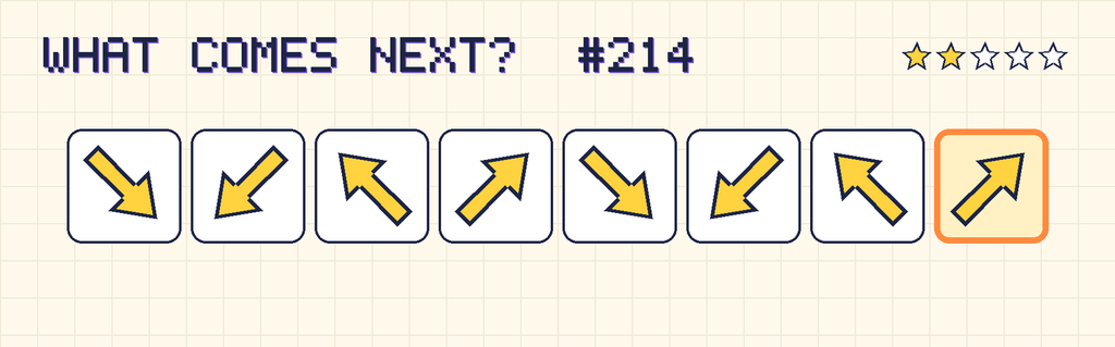 The finished pattern: an arrow pointing down and right, an arrow pointing down and left, an arrow pointing up and left, an arrow pointing up and right, an arrow pointing down and right, an arrow pointing down and left, an arrow pointing up and left, an arrow pointing up and right.