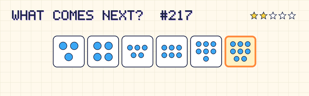 The finished pattern: 3 dots, 4 dots, 5 dots, 6 dots, 7 dots, 8 dots.