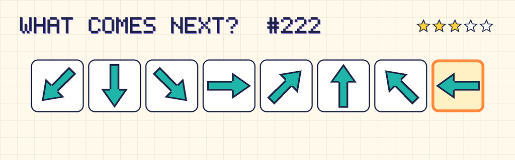The finished pattern: an arrow pointing down and left, an arrow pointing down, an arrow pointing down and right, an arrow pointing right, an arrow pointing up and right, an arrow pointing up, an arrow pointing up and left, an arrow pointing left.