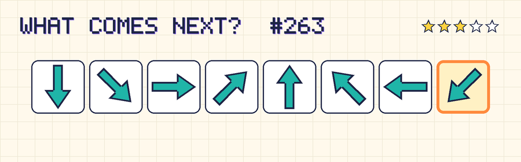 The finished pattern: an arrow pointing down, an arrow pointing down and right, an arrow pointing right, an arrow pointing up and right, an arrow pointing up, an arrow pointing up and left, an arrow pointing left, an arrow pointing down and left.
