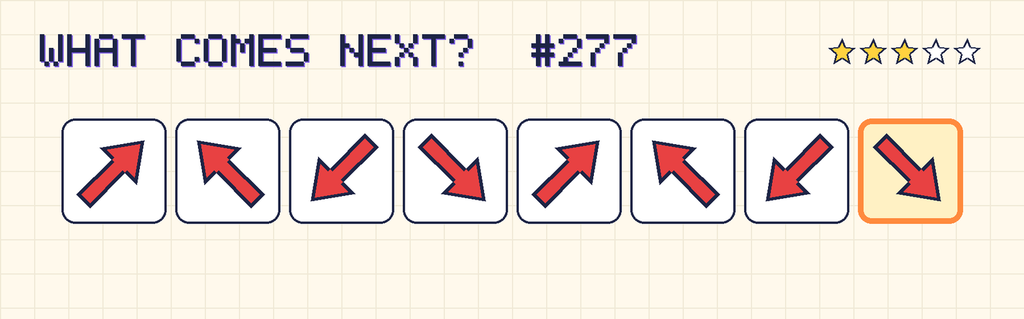 The finished pattern: an arrow pointing up and right, an arrow pointing up and left, an arrow pointing down and left, an arrow pointing down and right, an arrow pointing up and right, an arrow pointing up and left, an arrow pointing down and left, an arrow pointing down and right.