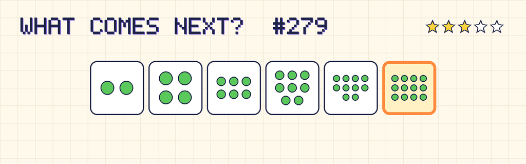The finished pattern: 2 dots, 4 dots, 6 dots, 8 dots, 10 dots, 12 dots.
