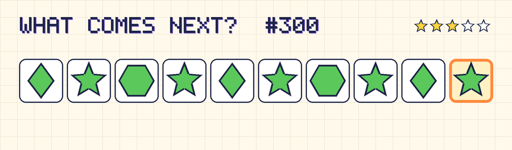 The finished pattern: green diamond, green star, green hexagon, green star, green diamond, green star, green hexagon, green star, green diamond, green star.