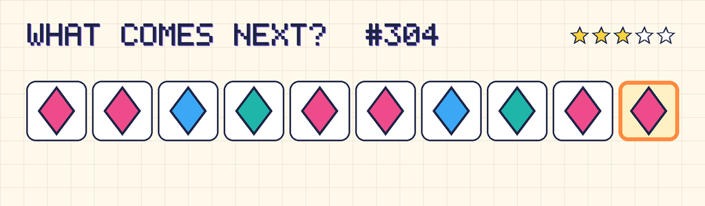 The finished pattern: pink diamond, pink diamond, blue diamond, teal diamond, pink diamond, pink diamond, blue diamond, teal diamond, pink diamond, pink diamond.