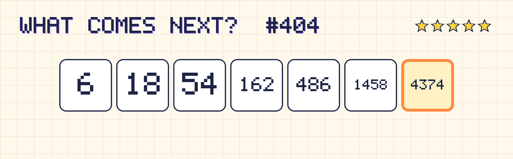 The finished pattern: 6, 18, 54, 162, 486, 1458, 4374.