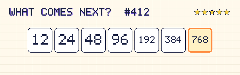 The finished pattern: 12, 24, 48, 96, 192, 384, 768.