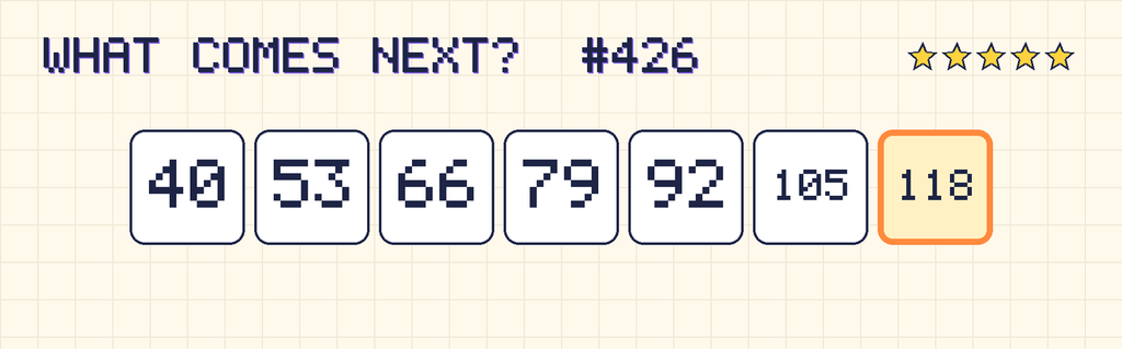 The finished pattern: 40, 53, 66, 79, 92, 105, 118.