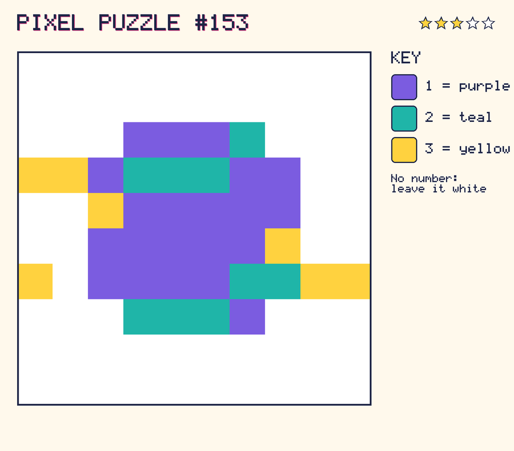 The finished pixel picture: a planet with a ring.