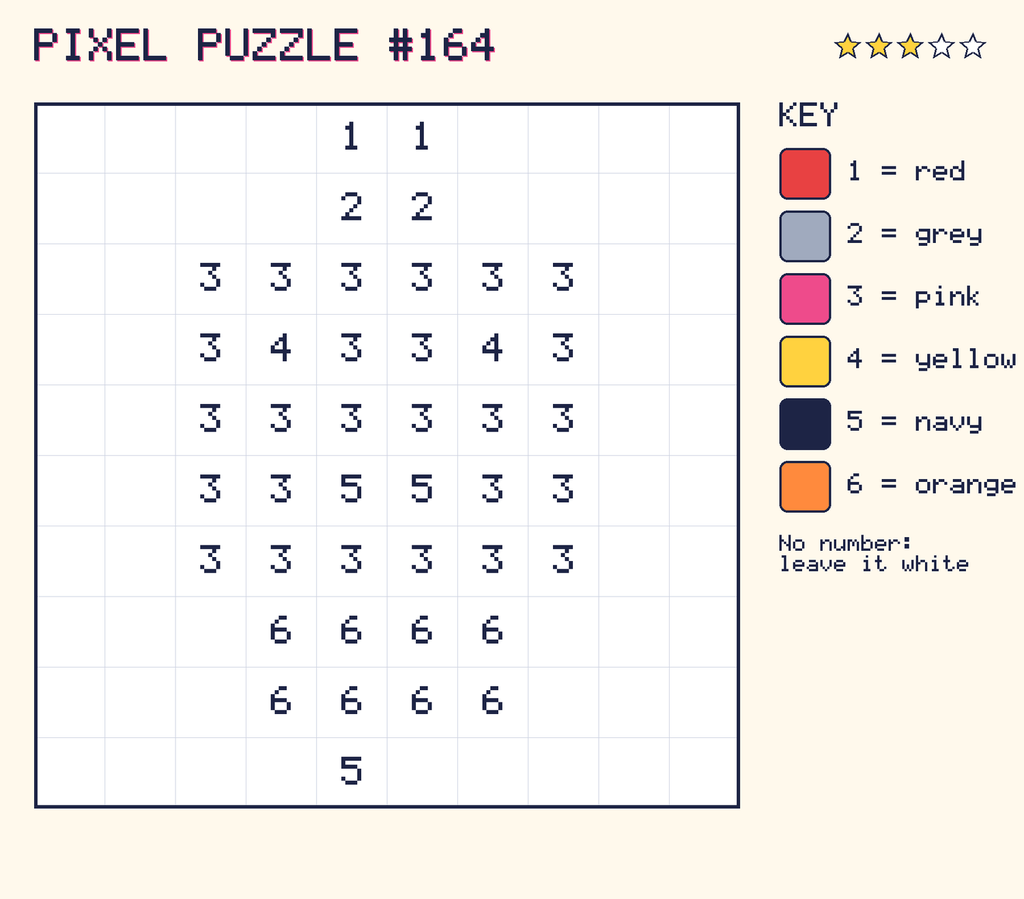 Pixel puzzle 164: a 10 by 10 number grid with a colour key.