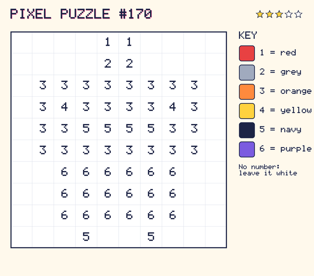 Pixel puzzle 170: a 10 by 10 number grid with a colour key.