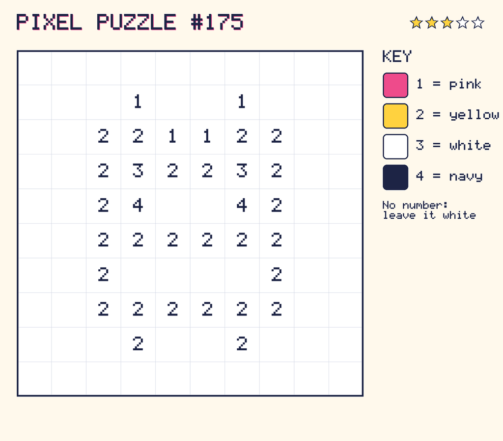 Pixel puzzle 175: a 10 by 10 number grid with a colour key.