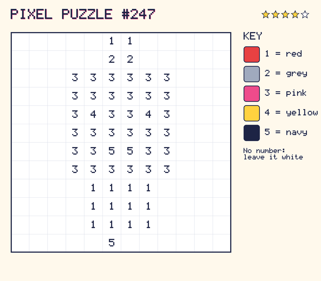Pixel puzzle 247: a 12 by 12 number grid with a colour key.