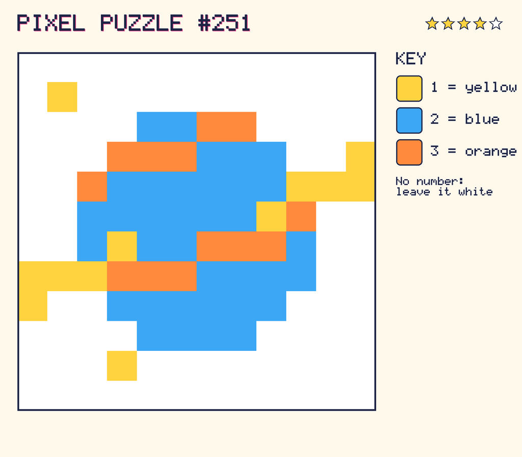 The finished pixel picture: a planet with a ring.