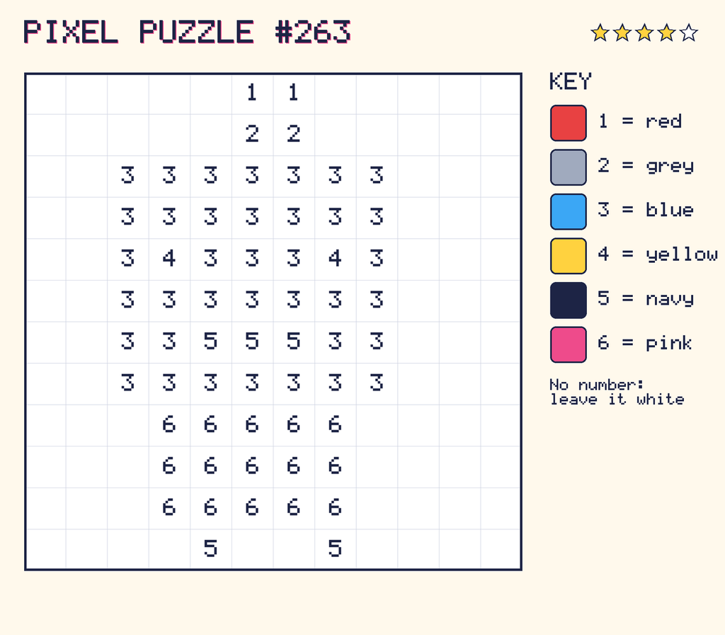 Pixel puzzle 263: a 12 by 12 number grid with a colour key.