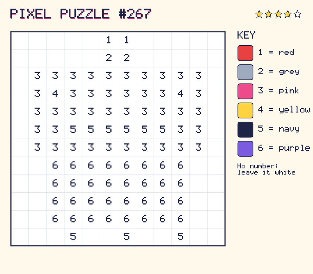 Pixel puzzle 267: a 12 by 12 number grid with a colour key.