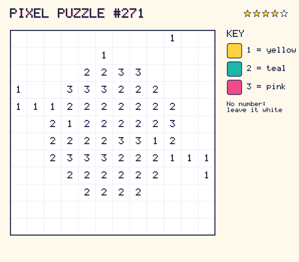 Pixel puzzle 271: a 12 by 12 number grid with a colour key.