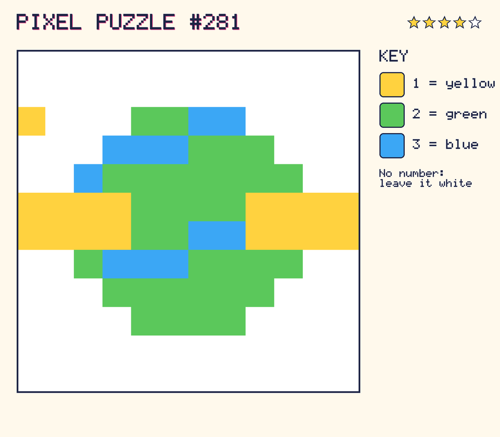 The finished pixel picture: a planet with a ring.