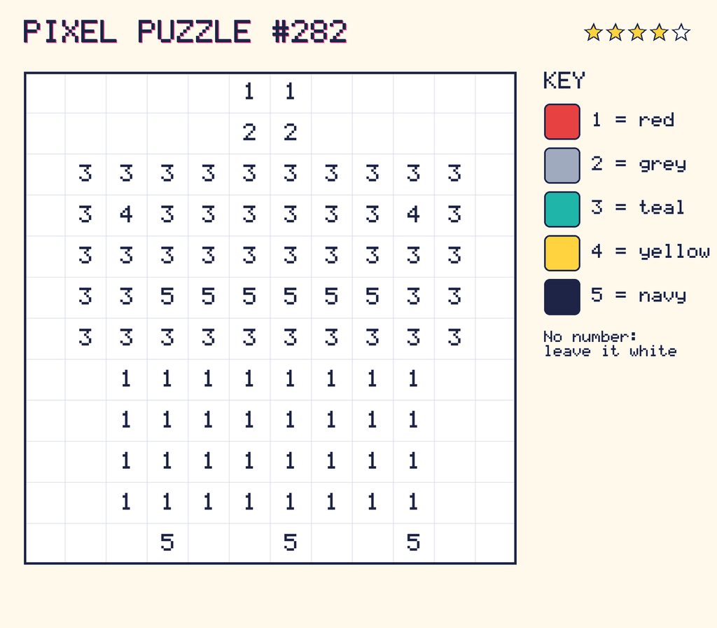 Pixel puzzle 282: a 12 by 12 number grid with a colour key.