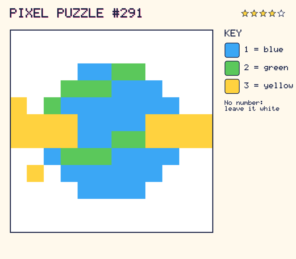 The finished pixel picture: a planet with a ring.